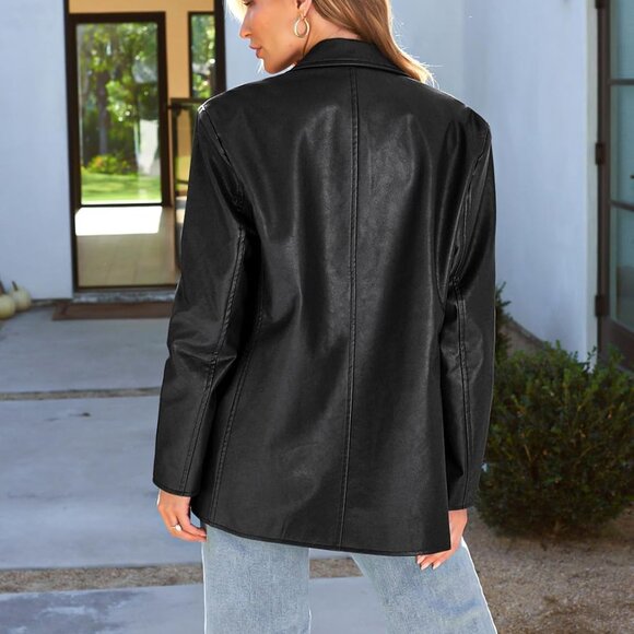 Womens Leather Jackets Faux Motorcycle Coats Bomber Outfits Fall Fashion Tops 20 - Picture 5 of 6